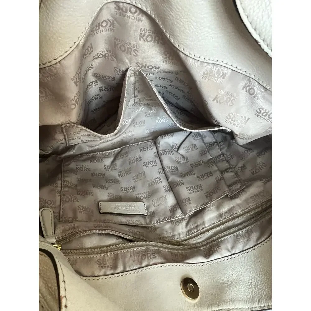 Michael Kors Signature Brown Canvas with‎ White Leather Shoulder/Hand Bag Purse